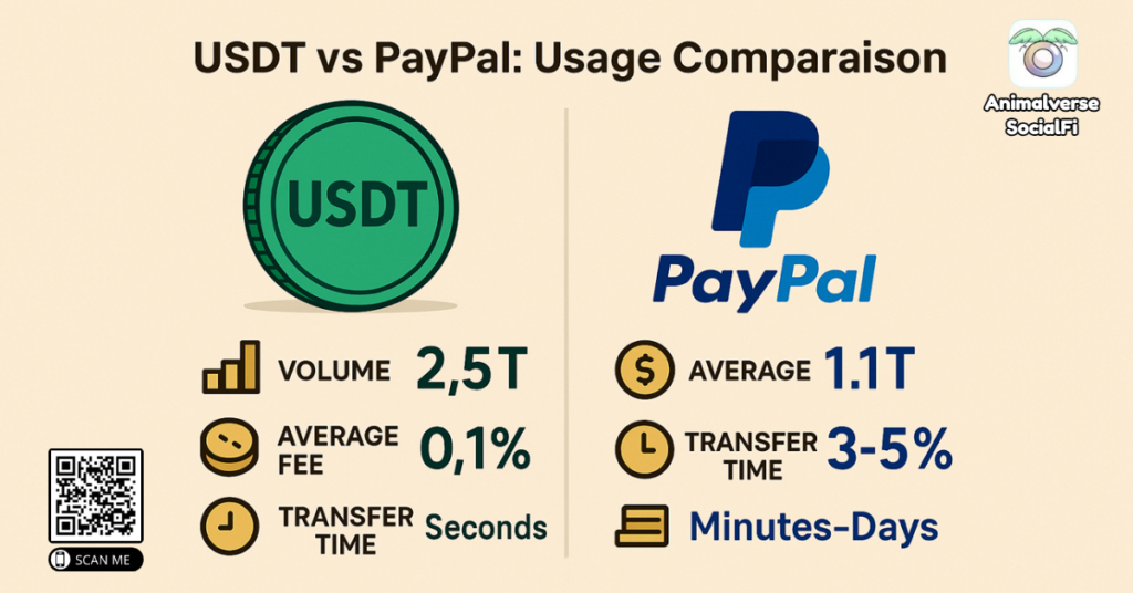 Summary of PayPal vs USDT which is used many times more