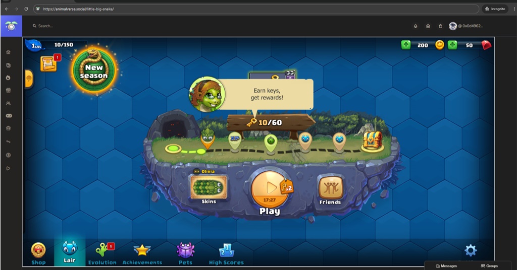 The Social Advantage of Playing Little Big Snake on Animalverse.social