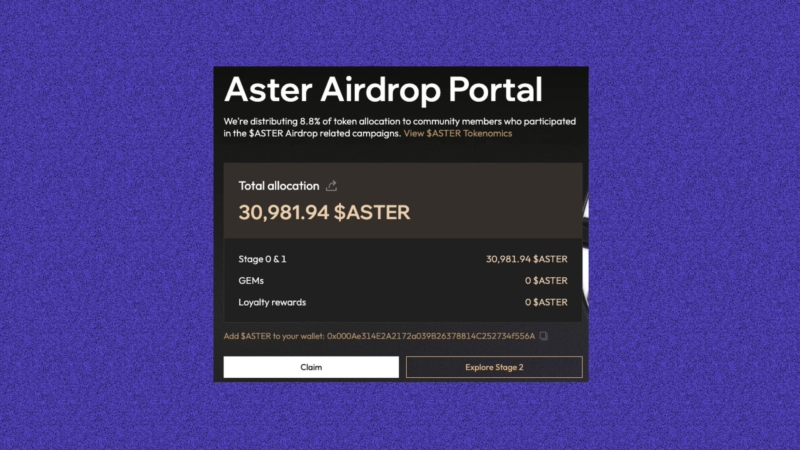 AsterDEX airdrop claim live now!