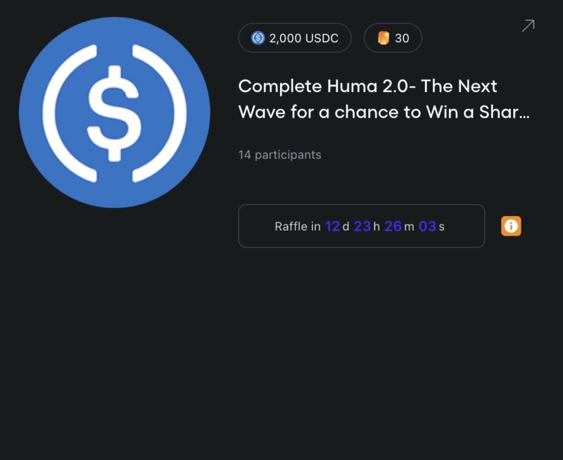 ใครที่ฝากเงิน humafinance ตัว Huma 2.0 ทำเควส Galxe รับ Points + ลุ้นเงินรางวัล $2000 ฝากเงิน $1 ก็ลุ้นได้