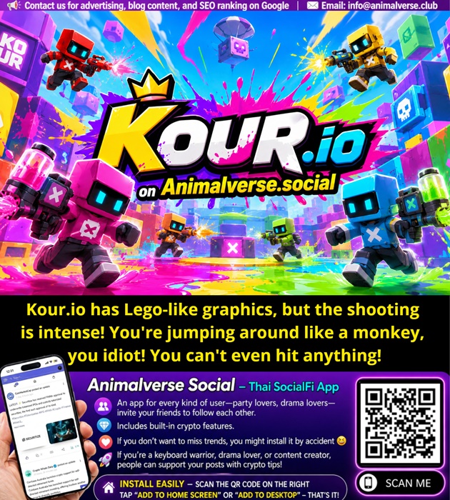 Kour-io game has Lego-like graphics, but the shooting is intense! You're jumping around like a monkey, you idiot! You can't even hit anything
