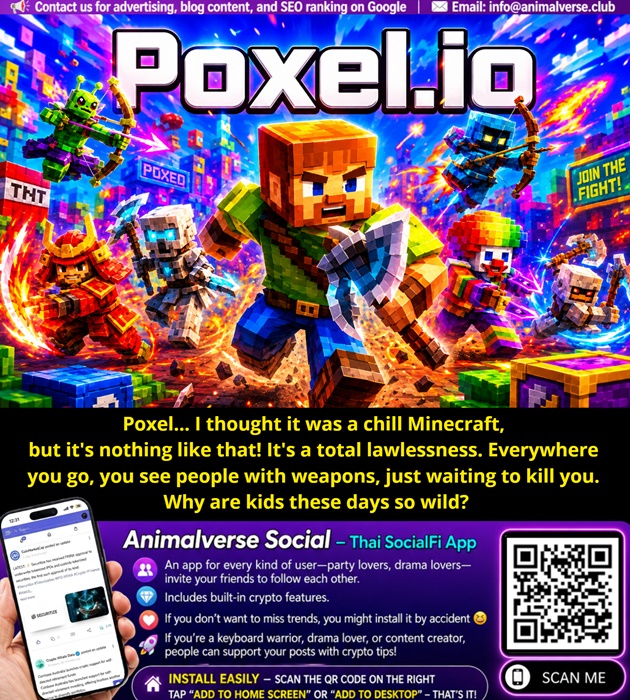 Poxel... I thought it was a chill Minecraft, but it's nothing like that! It's a total lawlessness. Everywhere you go, you see people with weapons, just waiting to kill you. Why are kids these days so wild