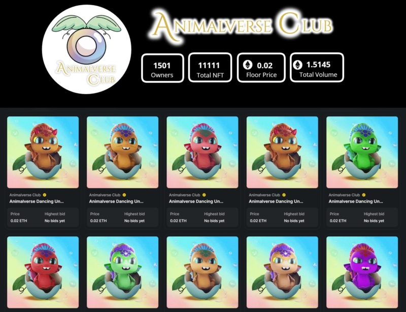 Animalverse Club NFT Floor Price 0.02 Now that the price of Ethereum has dropped a lot, it's an interesting time for friends who want to own each of the Animalverse tribes