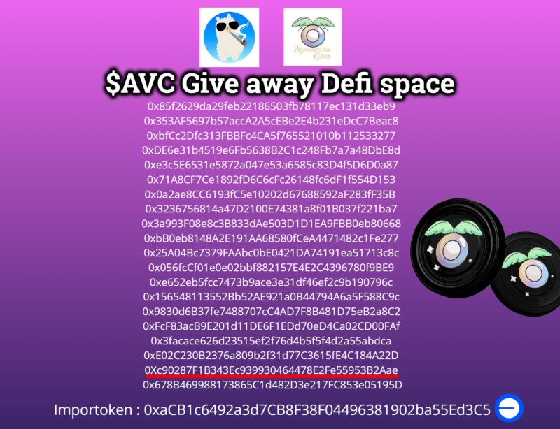 We are pleased to announce that Animalverse Club has successfully transferred $AVC Token on Base from the in Difi space EthereumThaila1 to the lucky wallet address, which can be used immediately in the Animalverse Lab..Co.,LTD ecosystem.