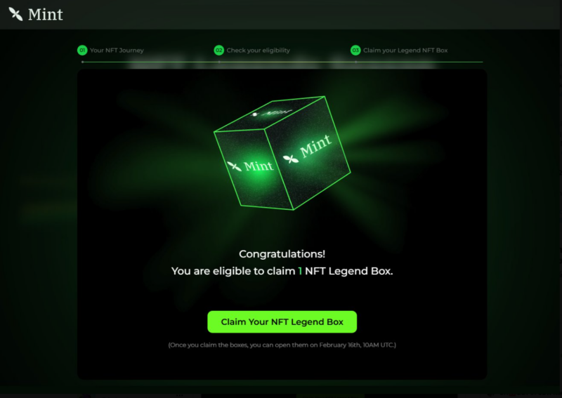 Mint Mint Blockchain แจก $MINT airdrop 1% ผ่านกล่อง NFT Legend Box ให้แก่ผู้มีเงื่อนไขอย่างใดอย่างหนึ่งต่อไปนี้