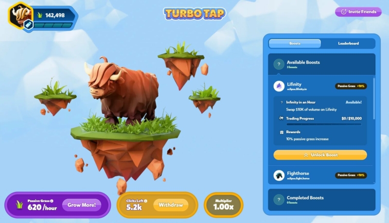 อัปเดต Turbo Tap และแผนกระจายอำนาจ EclipseFND ใครที่เคย tap ตอนแรกๆ แล้วหยุดไป ตอนนี้ 1 เดือนผ่านมา มีความเคลื่อนไหวคือ ใครขี้เกียจ tap ก็เอาสินทรัพย์บริดจ์มาที่ Eclipse ยิ่งบริดจ์มาก ยิ่งได้ Passive Grass ต่อชั่วโมงมาก โดยสินทรัพย์ที่นับคือ ETH, tETH, apxETH, SOL, ezSOL, jitoSOL, kySOL, TIA, stTIA, USDC, USDT