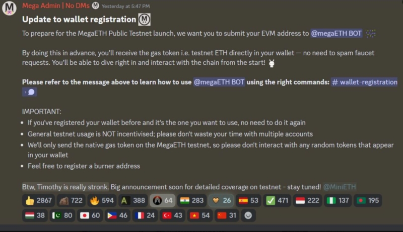 MegaETH เปิดให้ลงทะเบียนเพื่อขอรับ testnet ETH เมื่อ Public Testnet เปิดตัว