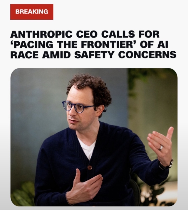 Anthropic CEO calls for slowdown in the race to develop AI and acknowledges the risk that people may lose control of the technology.