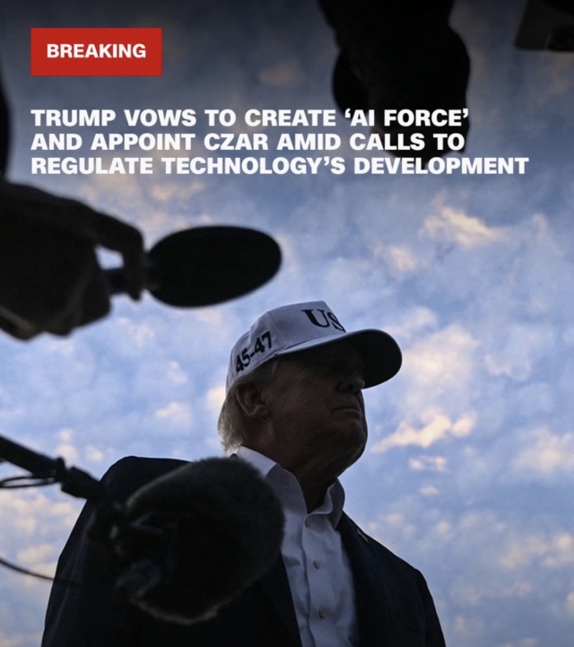 President Donald Trump said Saturday he plans to create an "AI Force" and name an AI czar as the government faces growing calls to impose guardrails on the rapid development of artificial intelligence.