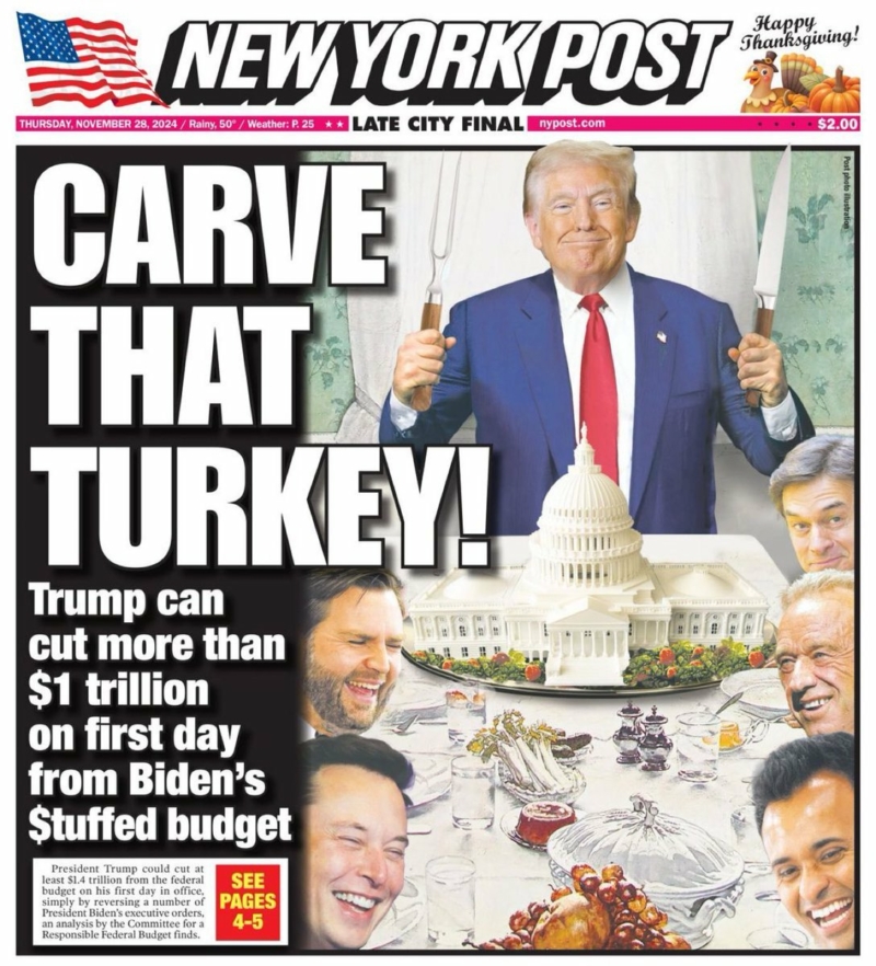 Presidnet-elect Donald Trump on today's front cover for the New York Post.