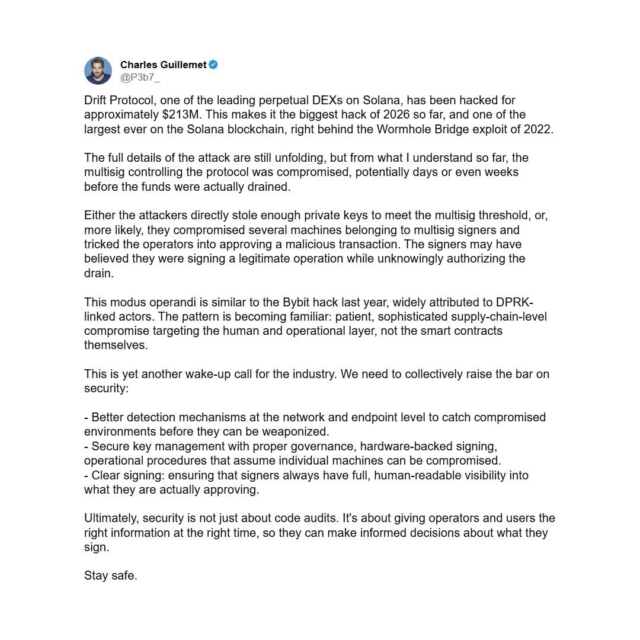 Ledger CTO suspects $280M Drift Protocol hack linked to North Korea threat actors.