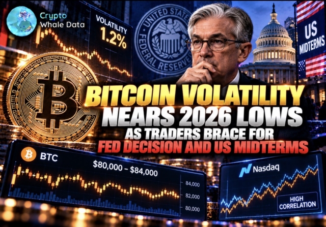Bitcoin volatility nears 2026 lows as traders brace for Fed decision and US midterms
