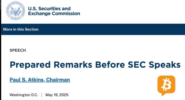 SEC Chair Paul Atkins says, "The crypto markets have been languishing in SEC limbo for years." Vowing, "The SEC should not fear innovation. Rather, it should embrace and champion it," signaling a shift to foster Bitcoin and digital asset innovation.