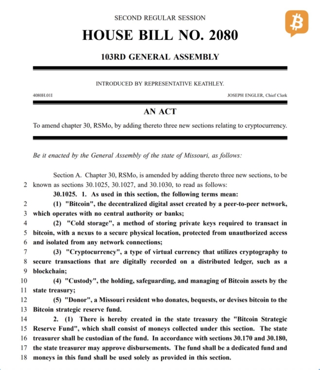 Aiming to create a “Bitcoin Strategic Reserve Fund,” HB 2080 advanced past its second reading.