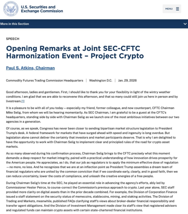 The SEC and CFTC Chairs Atkins and Selig launched "Project Crypto," this week.