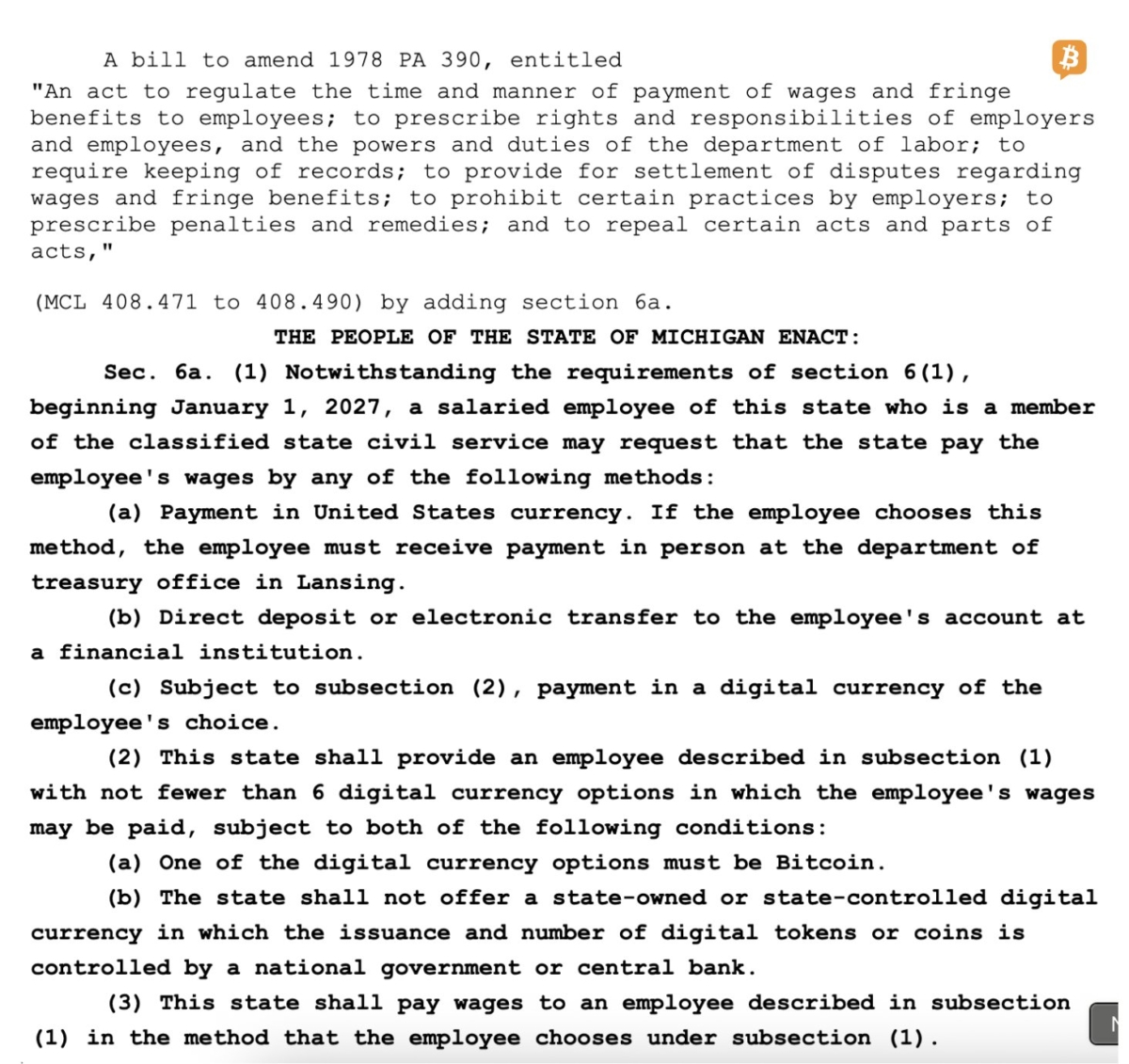 new-michigan-bill-would-let-state-employees-opt-to-get-paid-in-bitcoin-hb5670-would-require-the-state-to-offer-at-least-6-crypto-options-mandating-btc-be-one-of-them-and-explicitly-bars-cbdcs