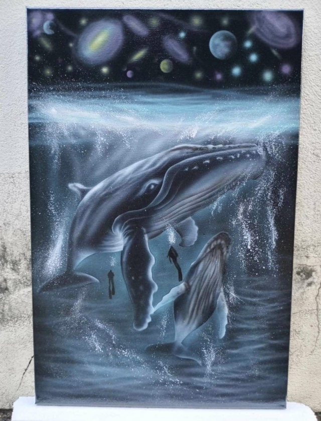 Whale in The Galaxy Art paint Size : 40X60cm Artist : Kaveewut Seaung