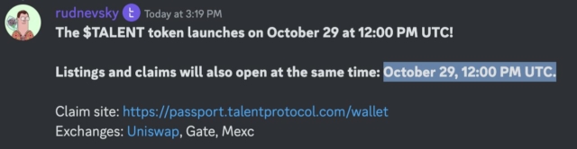 Talent protocol airdrop claim will be live in a few minutes