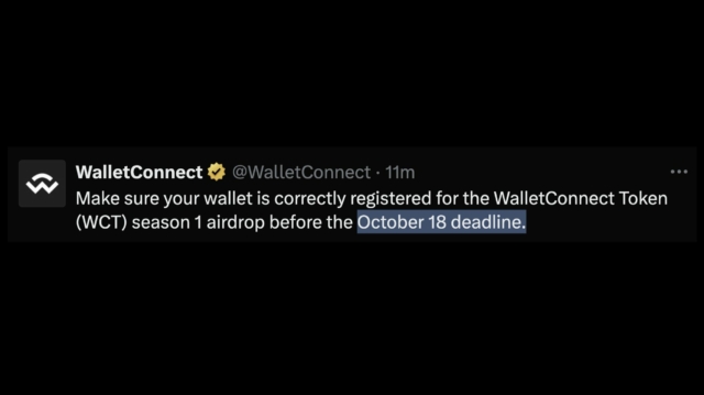 For WalletConnect S1 airdrop, the deadline is Oct 18th