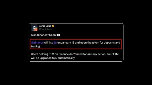 Sonic $S will be trading on binance on Jan 16, 2025 FTM conversion will take place on the same date The airdrop claim date is expected to be in June 2025 - 25% immediately - 75% vested over 270 days - Early claims are also available by burning some of the allocations