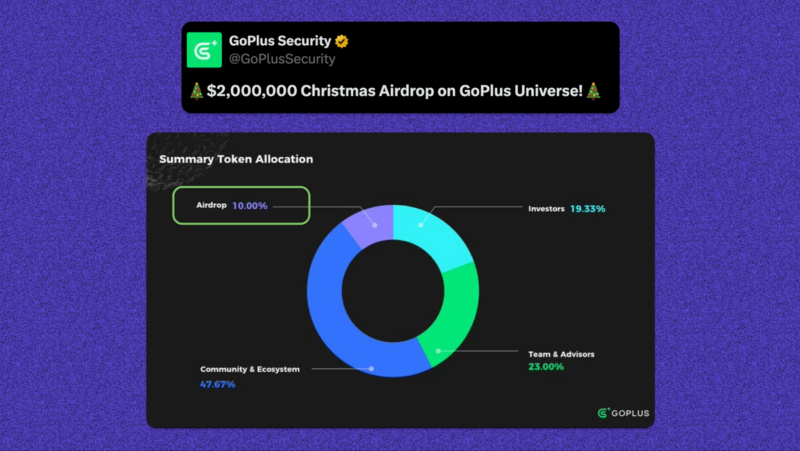 GoPlus Security Christmas Airdrop • Native token confirmed • Project backed by Binance Labs, Animoca brands • Total pool: $2M + NFT [ For Native token airdrop] • Deadline: Jan 8 [12 AM UTC]