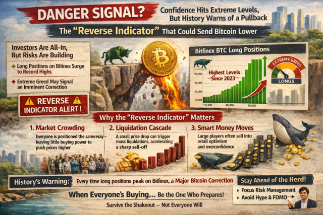 สัญญาณอันตราย? เมื่อความเชื่อมั่นพุ่งแตะจุดสูงสุด แต่ประวัติศาสตร์เตือนให้ระวัง เจาะลึกดัชนีสวนทาง (Reverse Indicator) ที่อาจฉุด Bitcoin ดิ่งลงเหว!สัญญาณอันตราย300326