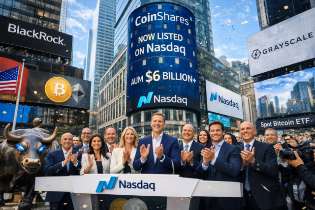 เขย่าบัลลังก์วอลล์สตรีท! ทุนคริปโตยักษ์ใหญ่ CoinShares พอร์ตทะลุ 6 พันล้านดอลล์ ผงาดขึ้นกระดานเทรด Nasdaq สหรัฐฯ ท้าชน BlackRock เต็มตัวเขย่าบัลลังก์วอลล์สตรีท