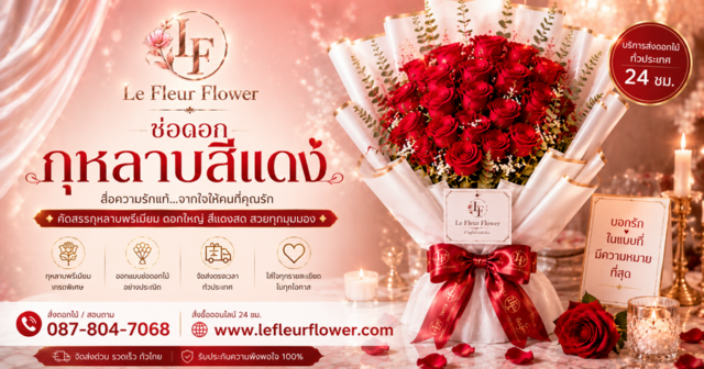 ช่อดอกกุหลาบสีแดง ร้านดอกไม้ใกล้ฉัน Le Fleur Flower ช่อดอกไม้หรู สไตล์ฝรั่งเศส