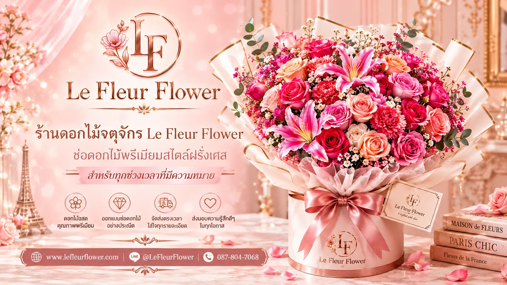 ร้านดอกไม้จตุจักร Le Fleur Flower ช่อดอกไม้พรีเมียมสไตล์ฝรั่งเศส สำหรับทุกช่วงเวลาที่มีความหมาย