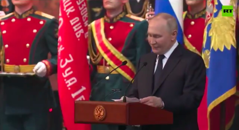 Russian President Putin says it was the Soviet people who brought liberation to Europe.