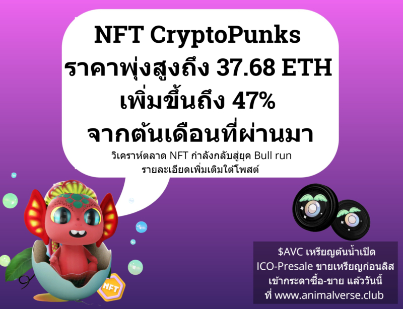 NFT CryptoPunks ราคาพุ่งสูงถึง 37.68 ETH เพิ่มขึ้นถึง 47% จากต้นเดือนที่ผ่านมา