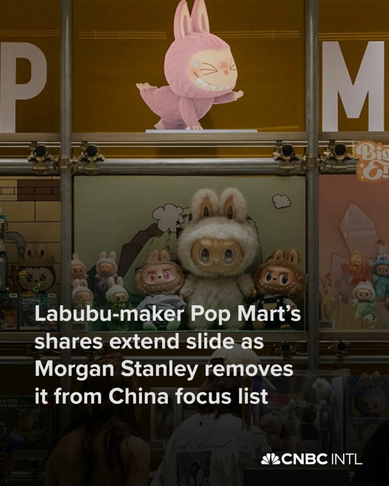 Shares in Pop Mart, the Chinese toy company behind the recent Labubu craze, continued to tumble Friday, after Morgan Stanley removed the stock from a focus list. Read the full report here: