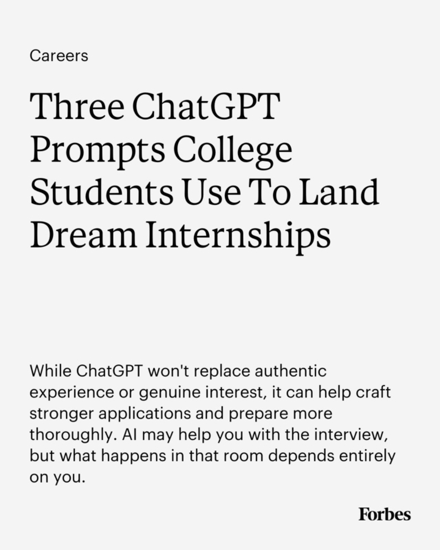 Research from Handshake shows that competition for internships is only increasing: each posting now attracts 109 applications on average—up from 62 last year and 43 two years ago. Here are five ways students can use ChatGPT to compete in this market. Read more: