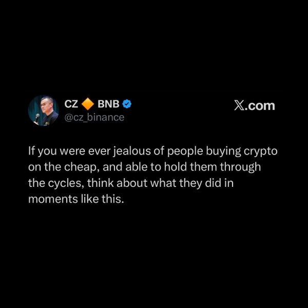 JUST IN: Binance founder CZ says “If you were ever jealous of people buying crypto on the cheap, and able to hold them through the cycles, think about what they did in moments like this.”