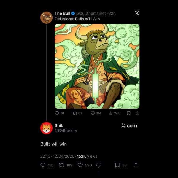 $BULL price surges over 40% in 24 hours as the official SHIB X account, whose token previously reached a $40B market cap, expressed support.