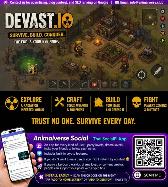 In Devast.io, you'll gather resources, build a base, craft weapons, grow food, and fight other players